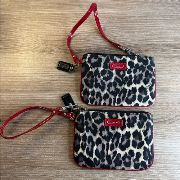Coach Handbags - Coach Leopard Print Clutch with Red Accents Set Of 2